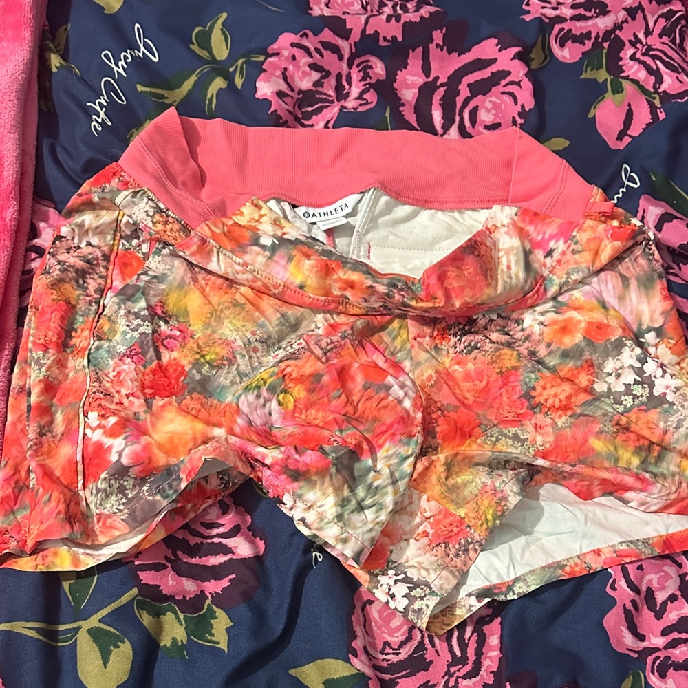 Athleta Floral Bike Shorts - Pink and Multicolor